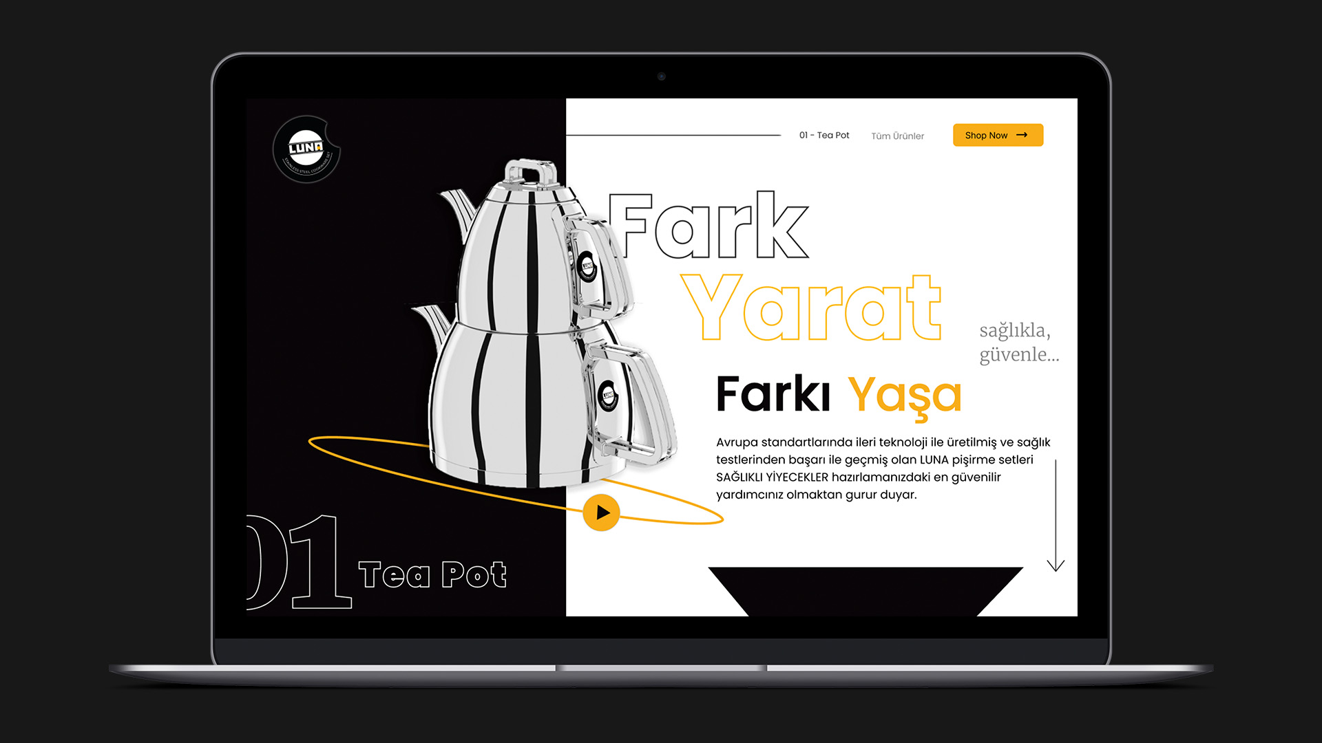 Luna Cookware web sitesi — anasayfa kompozisyonu